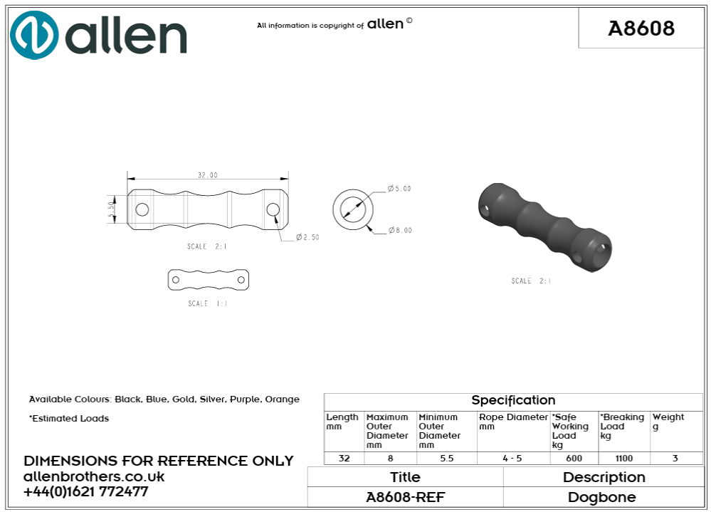8mm Dog Bone (Allen)